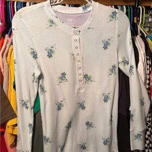 Aerie Light Blue Floral Button Down Shirt